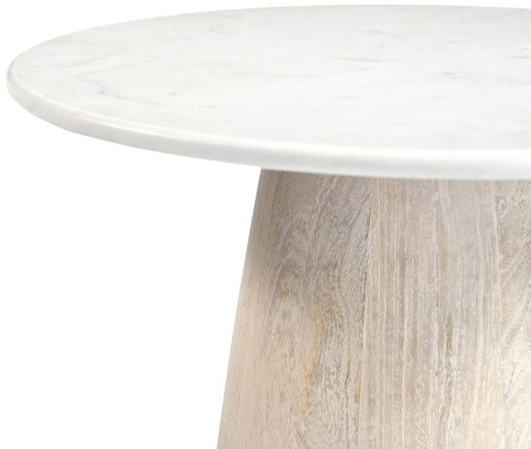 Meridian Furniture Liona Genuine Marble Top Mango Wood End Table Art Deco Sculptural Living Room Accent White 774White-ET
