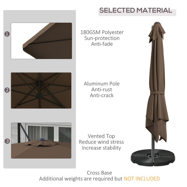 English Elm Outsunny 10' Square Cantilever Patio Umbrella With Tilt, Crank, Air Vent For Backyard Shade Retreat W2225P174164-GIGA