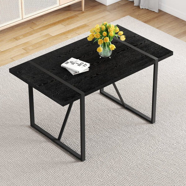 English Elm A Minimalist 55 Inch Rectangular Dining Table with Black Wood Grain Mdf Top W1151P378671