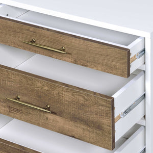 English Elm Lurel 3-Drawer Accent Table in White & Weathered Oak Finish – Storage Nightstand with Tapered Legs B2726P288770