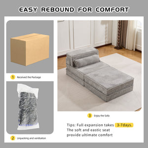 English Elm Compression Modular Floor Sofa Bed – Versatile Diy Seating, Plush Fleece, Pillow & Ottoman Included! W3723S00044