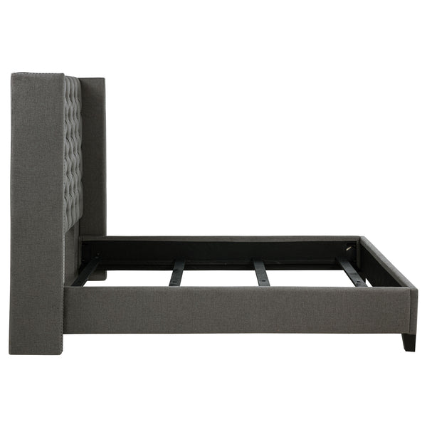 English Elm Lendra Grey Wingback Full Panel Bed with Tufted Headboard, Nailhead Trim, Sturdy Slat Base, Luxurious Upholstery B062S00948