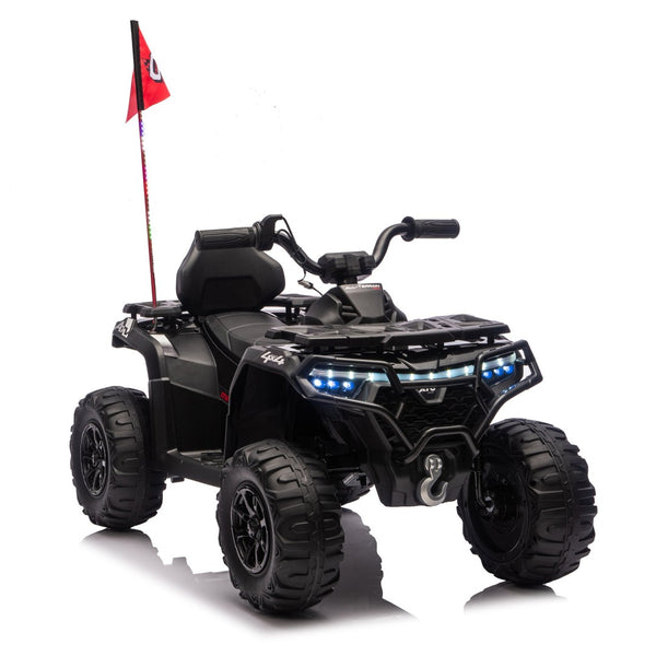English Elm 24v Kids Electric Ride-on Atv with Dual Motors Bluetooth Led Lights and Flag Poles Black W1578P305893