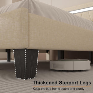 English Elm Full Bed Frame With Led Lights, Usb Charging, Adjustable Headboard & Noise-Free Slat Support System T3825P369947