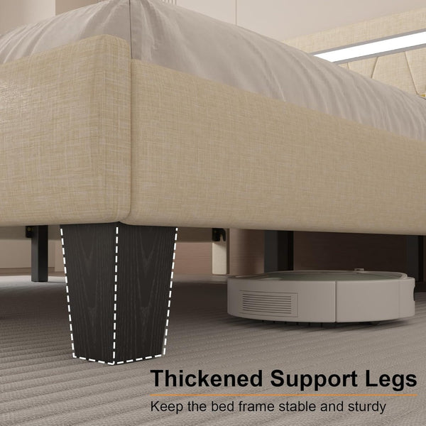 English Elm Queen Bed Frame With Led Lighting, Usb Charging, Adjustable Headboard & Noise-Free Design For Comfort T3825P369951-GIGA