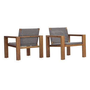 English Elm Outdoor Acacia Wood Patio Club Chairs Set of 2 with Wicker Backrest Teak Finish N772P384650T