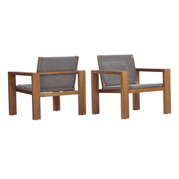 English Elm Outdoor Acacia Wood Patio Club Chairs Set of 2 with Wicker Backrest Teak Finish N772P384650T