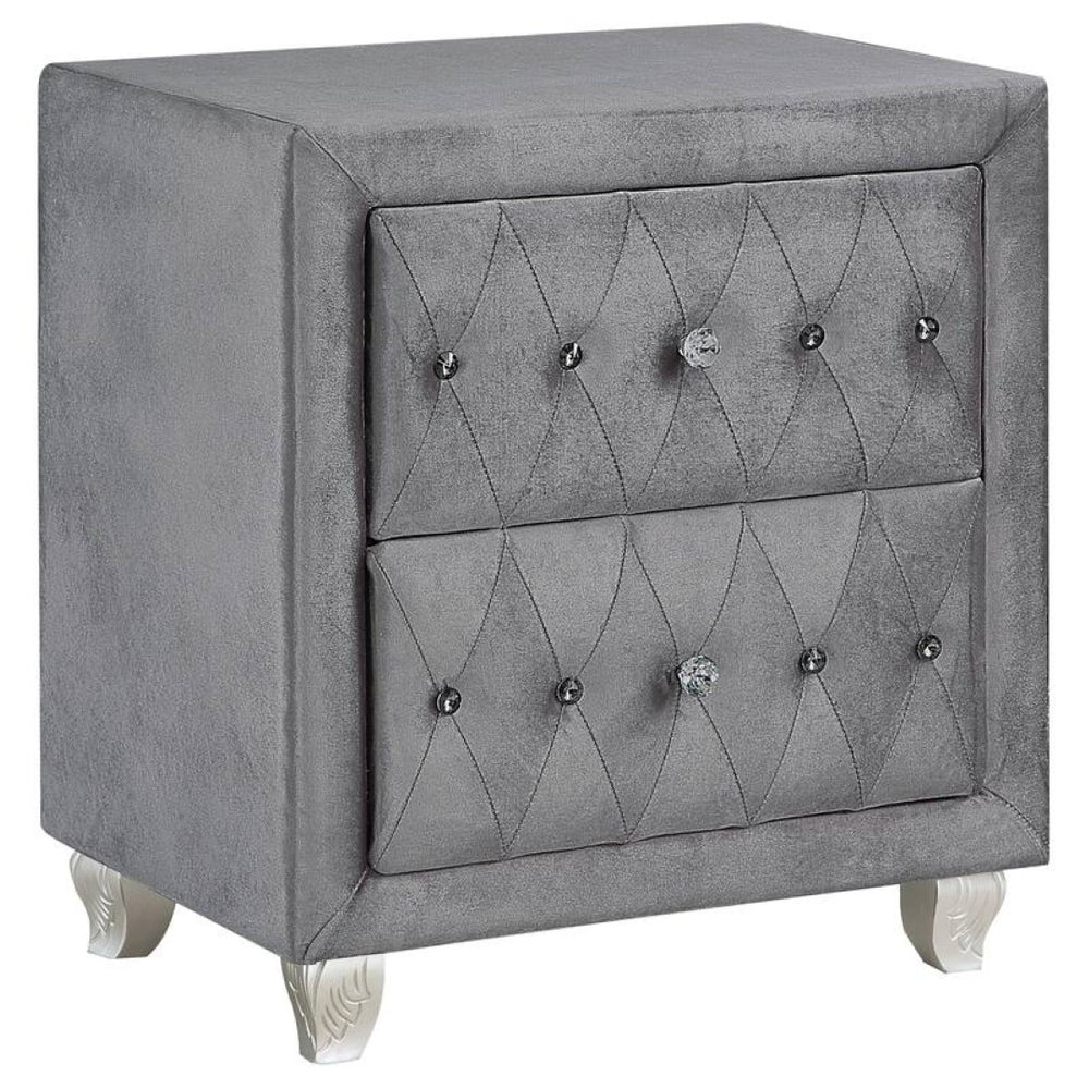English Elm Glam Upholstered Nightstand with Acrylic Button Tufting Velvet Cabriole Feet Bedroom Gray B2741P435908