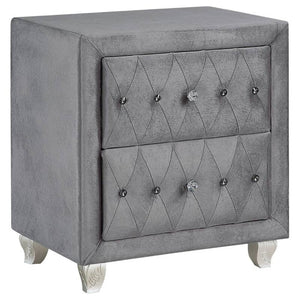 English Elm Glam Upholstered Nightstand with Acrylic Button Tufting Velvet Cabriole Feet Bedroom Gray B2741P435908