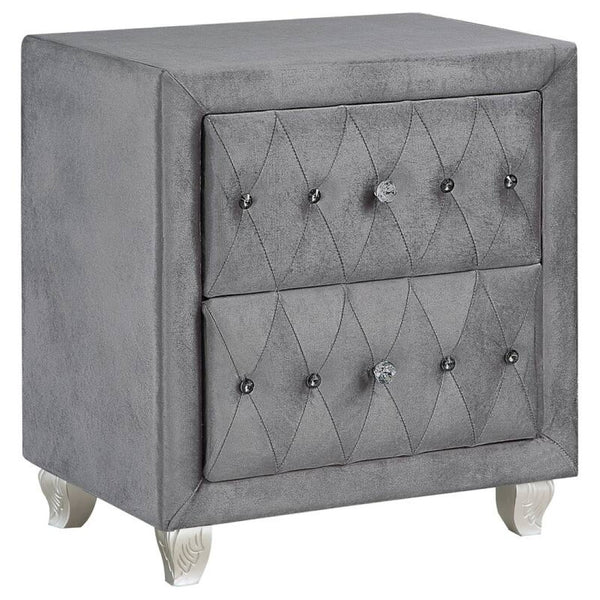 English Elm Glam Upholstered Nightstand with Acrylic Button Tufting Velvet Cabriole Feet Bedroom Gray B2741P435908
