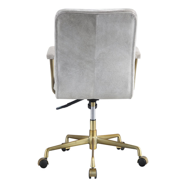 English Elm Vintage Vintage White Top Grain Leather Swivel Office Chair with Chrome Base, Casters & Ergonomic Height Adjustment Elegance B062P186452