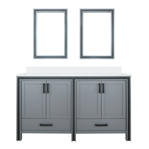 English Elm Dark Grey Double Bath Vanity With Cultured Marble Top & Matching Mirrors, Ample Storage & Style B2731S00923