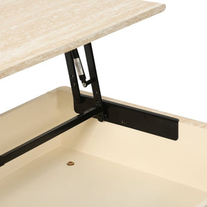 English Elm Rounded Edge Coffee Table Solid Wood Engraved Drawer Modern Living Room Storage Beige+Yellow W3040P428650