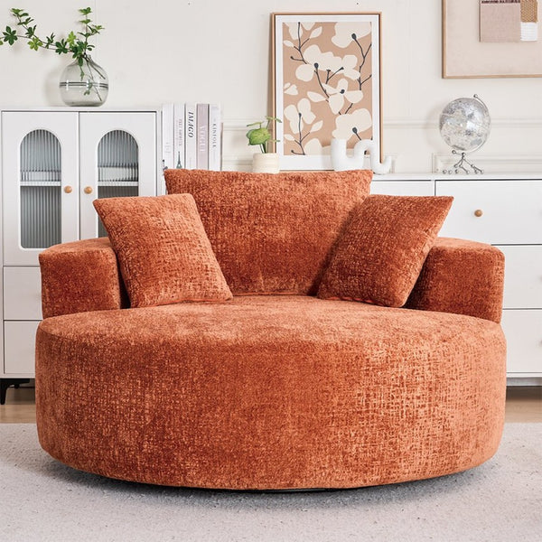English Elm Round Swivel Barrel Chair Plush Chenille Upholstery Cozy Accent Seat for Any Room Orange W2915P338894