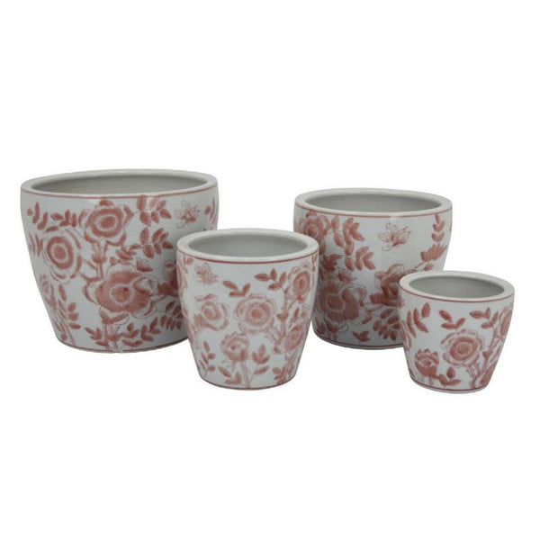 English Elm Kerry Blue Floral White Ceramic Planter Collection Four Graduated Pots for Indoor Garden Display Pink+White B056P416927