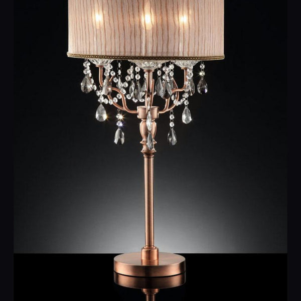 English Elm 35" Tall Table Lamp Rosie with Silvery Pink Crystal Accents, Steel Base, Elegant Fabric Shade, Luxe Glow Brown B072116222