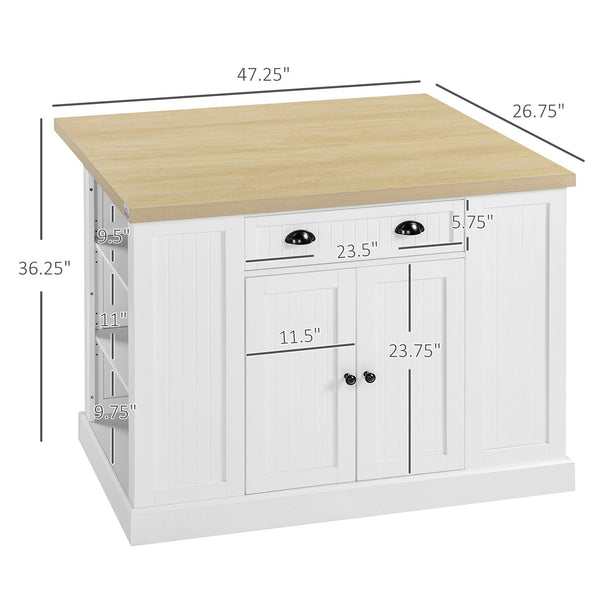 English Elm HOMCOM 47" Fluted Wooden Kitchen Island with Drop Leaf, Drawer, Adjustable Shelves & Microwave Stand W2225S00064