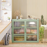 English Elm Retro Style Haze Double Glass Door Wall Cabinet With Detachable Shelves For Office, Dining Room,Living Room, Kitchen and Bathroom Mint Green