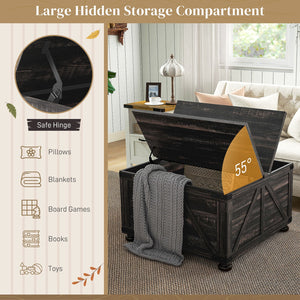 English Elm HOMCOM Farmhouse Coffee Table with Flip Lift Top & Hidden Storage, Square 31.5" Rustic Distressed Brown W2225P249725