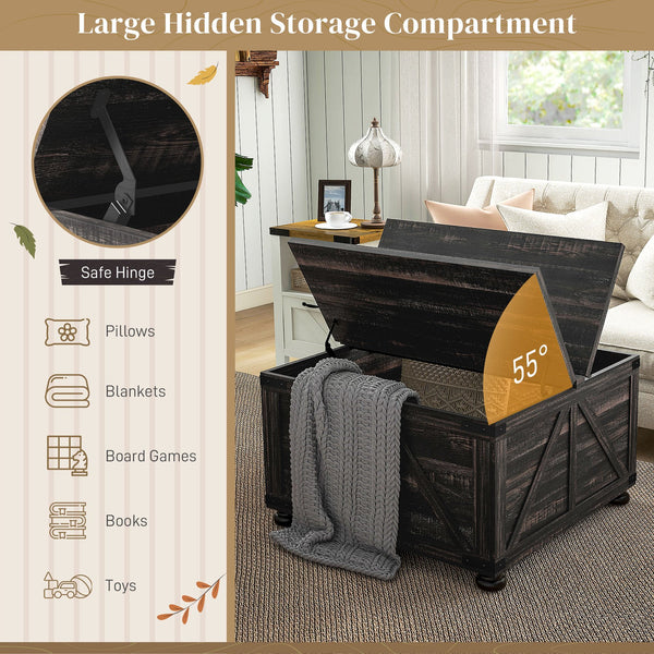 English Elm HOMCOM Farmhouse Coffee Table with Flip Lift Top & Hidden Storage, Square 31.5" Rustic Distressed Brown W2225P249725