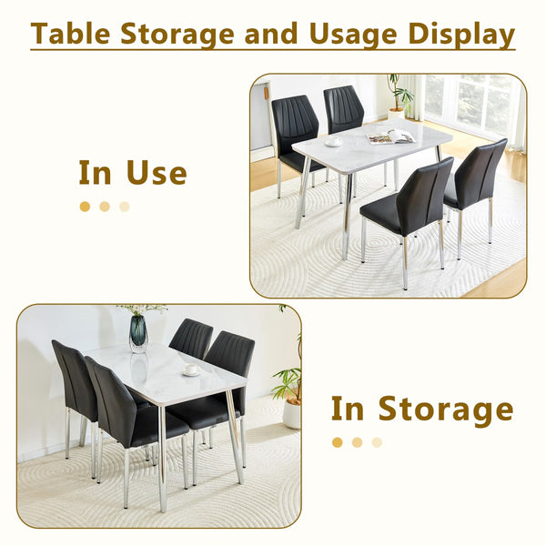 English Elm Table and Chair Set Marble Glass Top with Silver Legs Four Seat Dining Vignette W1151S04640