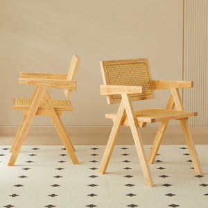 English Elm 2 Dining Chairs - Elegant Rubberwood With Hand-Woven Rattan, Versatile For Dining & Living Spaces W2720P237603