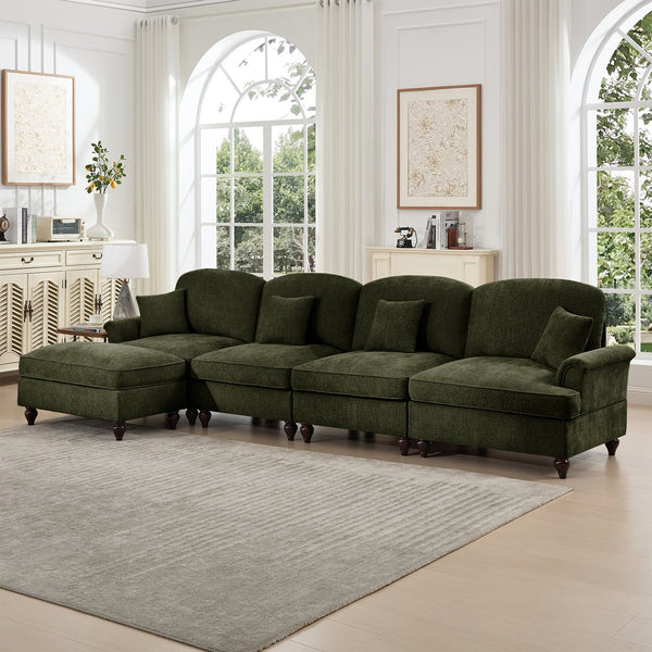 English Elm Classic Modular L-Shaped Sectional Couch In Soft Chenille - Elegant, Versatile Design With Ottoman W3041S00272