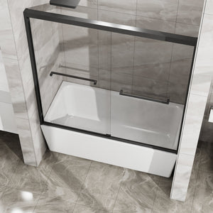 English Elm Goodyo Double Sliding Bathtub Shower Door - 60" Wide Modern Matte Black Enclosure With Tempered Glass D163107685