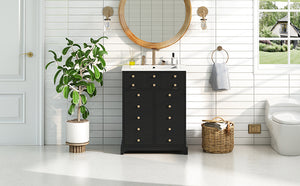 English Elm 24" Modern Bathroom Vanity with Ceramic Sink, Gold Handles, Tip-Out Drawer & Dual Soft-Close Doors N710P276692B