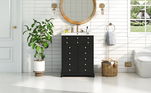 English Elm 24" Modern Bathroom Vanity with Ceramic Sink, Gold Handles, Tip-Out Drawer & Dual Soft-Close Doors N710P276692B