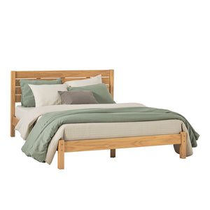 Isla Minimalist Queen Bed Frame - Sustainably Crafted Solid Pine Wood with Simple Boho Headboard