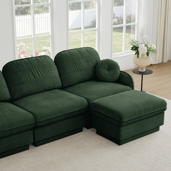 English Elm Chenille Cloud Modular U-shaped Sectional Sofa with Quilted Cushions for Living Room Green W714S01767