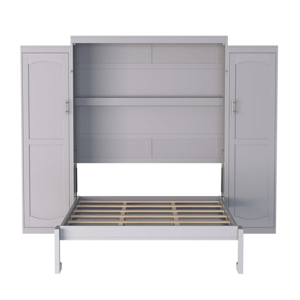 English Elm Full Full Size Murphy Bed with Two Wardrobes and Foldable Platform, Space-Saving Modern Guest Solution Gray 84.9 L x 12 W x 7 H N733S235596E