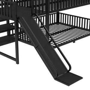English Elm Full Metal House Bunk Bed with Slide Storage Stairs and Safety Rails for Kids W1580S00345