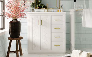 English Elm 30'' Elegant Bathroom Vanity Set With Ceramic Sink, Soft-Close Drawers & Retro Design For Storage N710P191947K