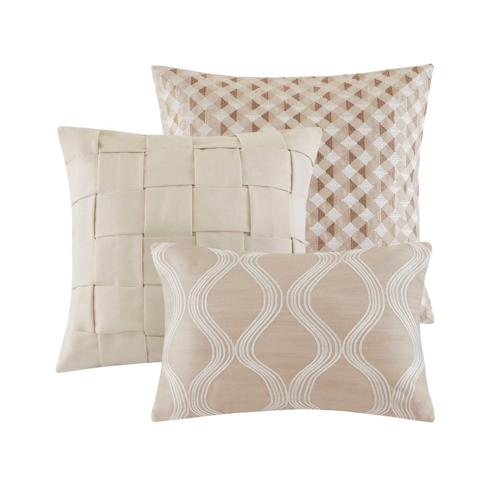English Elm 9-piece King Jacquard Comforter Set Tan Ivory Geometric Woven Embroidered Bedding B035P437414