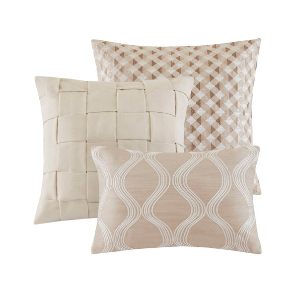 English Elm 9-piece King Jacquard Comforter Set Tan Ivory Geometric Woven Embroidered Bedding B035P437414