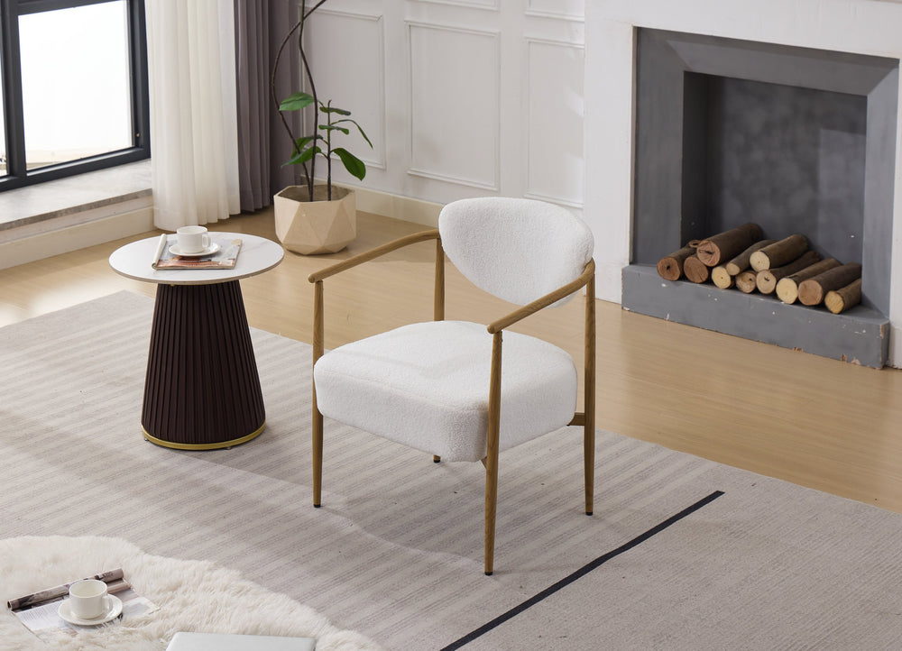 English Elm White Teddy Velvet Dining Chair with 10cm Cushion, Plush Warm Upholstery, Iron Frame & Wood-Look Legs W3149P375079