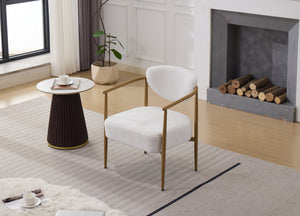 English Elm White Teddy Velvet Dining Chair with 10cm Cushion, Plush Warm Upholstery, Iron Frame & Wood-Look Legs W3149P375079