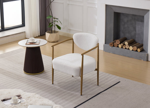 English Elm White Teddy Velvet Dining Chair with 10cm Cushion, Plush Warm Upholstery, Iron Frame & Wood-Look Legs W3149P375079