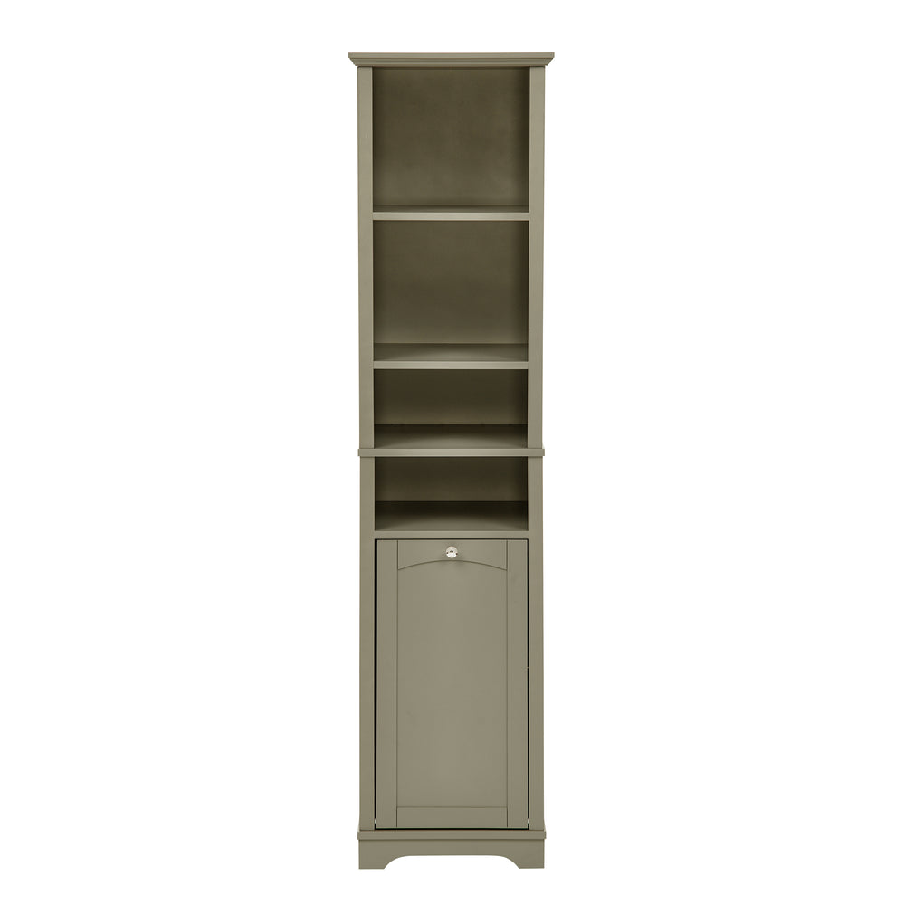English Elm 64" Tall Bathroom Storage Cabinet Narrow 4-Shelf Floor Organizer with Laundry Hamper, Grey, Space-Saving Tall Unit W1801P195738