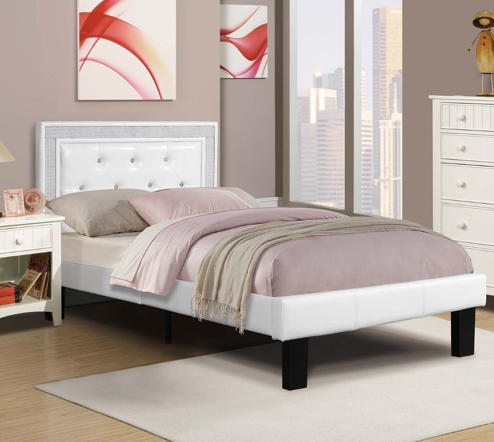 English Elm Glamours Twin Bed Faux Leather Tufted Headboard Glitter Frame White Glam Finish B011P415836