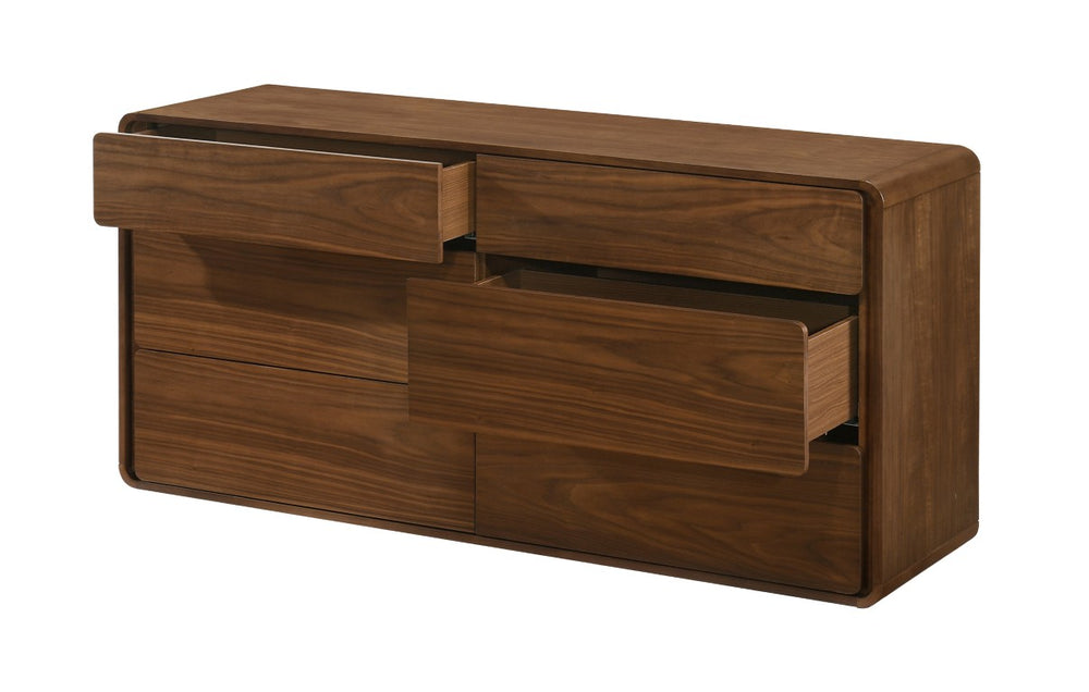 VIG Furniture Dustin Solid Walnut Rubberwood Dresser With 6 Push-Open Drawers, Rounded Corners, Tip-Restraint VGMABR-99-DRS