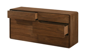 VIG Furniture Dustin Solid Walnut Rubberwood Dresser With 6 Push-Open Drawers, Rounded Corners, Tip-Restraint VGMABR-99-DRS