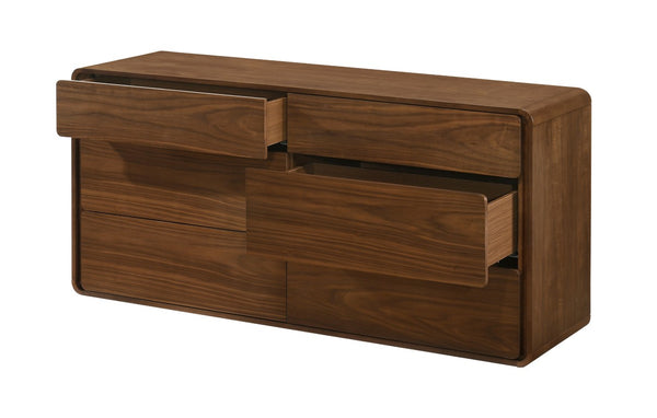 VIG Furniture Dustin Solid Walnut Rubberwood Dresser With 6 Push-Open Drawers, Rounded Corners, Tip-Restraint VGMABR-99-DRS