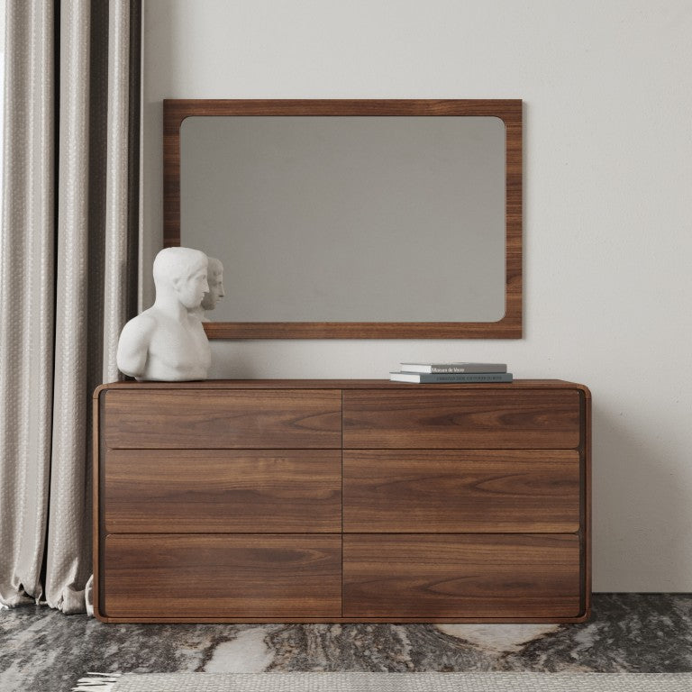 VIG Furniture Dustin Solid Walnut Rubberwood Dresser With 6 Push-Open Drawers, Rounded Corners, Tip-Restraint VGMABR-99-DRS