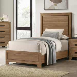 English Elm Simple Recessed Panel Twin Bed Frame Rubberwood Build Warm Chestnut Transitional Bedroom B2741S00871