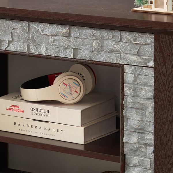 English Elm 58" Modern TV Stand with Faux Stone Top, 6 Cable Cutouts, Ample Adjustable Storage for 75" TVs Cherry W2275P342692