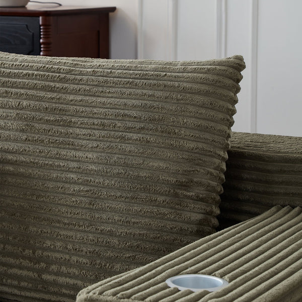 English Elm Deep Seat Corduroy Modular Cloud Couch - Cozy Green Comfort With Cup Holders & No Assembly Needed! W848S00061