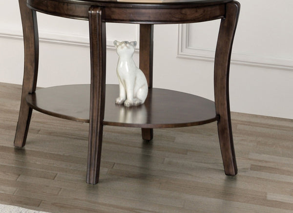 English Elm Traditional Oval End Table With Open Shelf - Elegant Walnut Finish & Curved Legs For Timeless Decor B2741P361122-GIGA